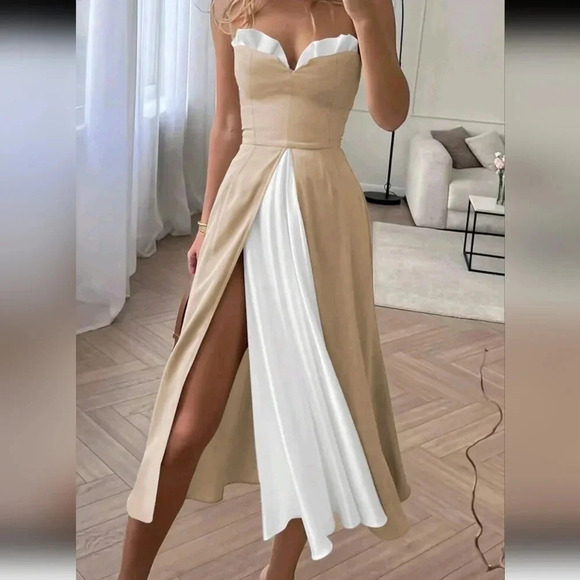 Women Patchwork Banquet Matching Strap Dress - Picture 4 of 4